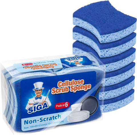 MR.SIGA Non-Scratch Cellulose Scrub Sponge 12 Pack